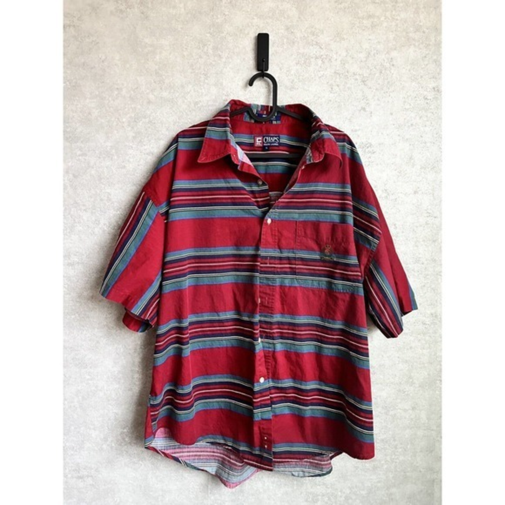 Chaps‎ Ralph Lauren Casual Striped Multicolor Short Sleeve Cotton Shirt Size XL